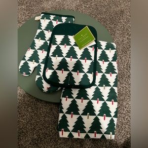 Kate Spade Christmas Holiday Hot Pad Oven Mitt Kitchen Set Spruce Street Trees